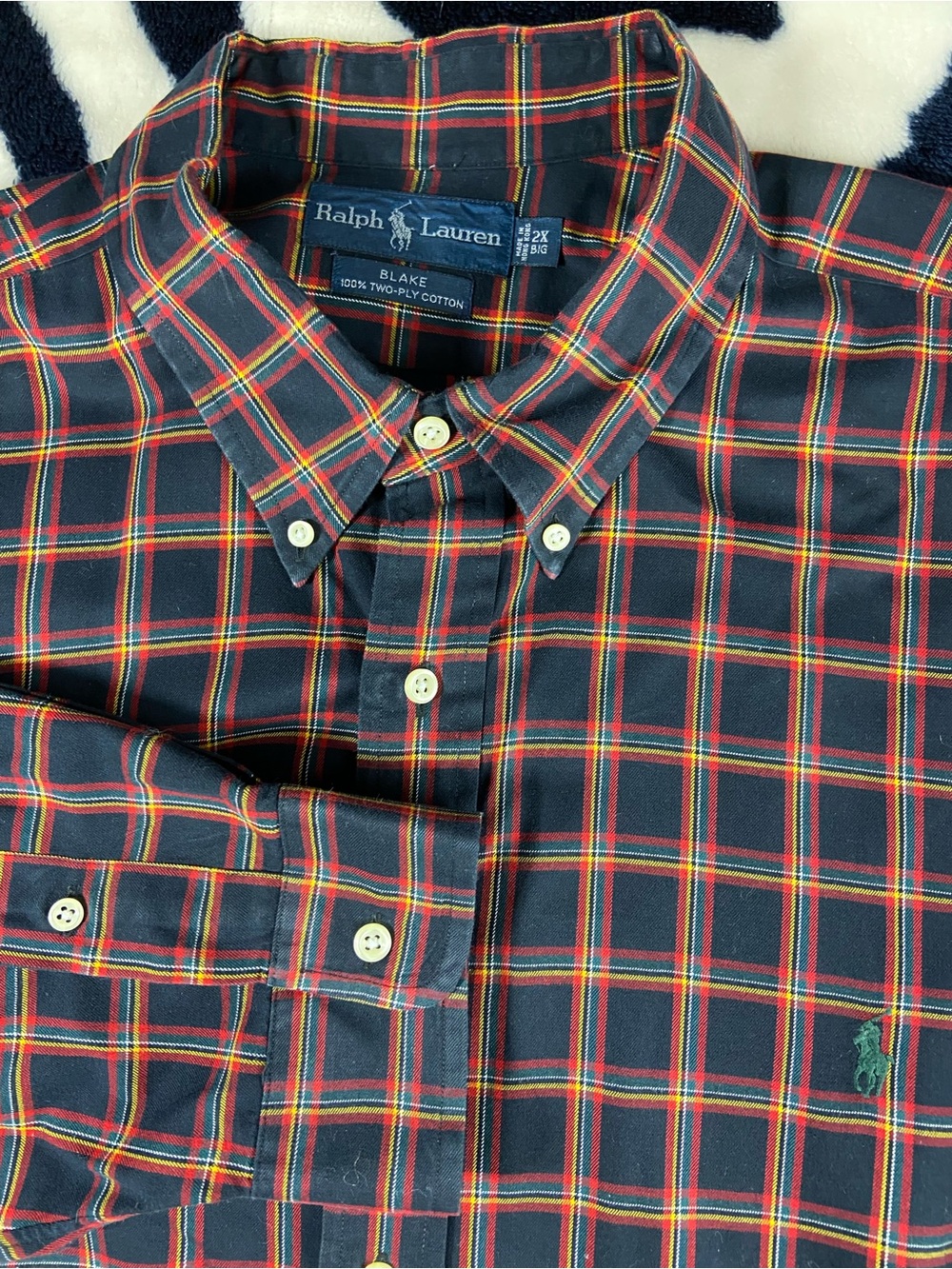 Ralph Lauren Blake 2-Ply Black Plaid Button-Down Shirt Long Sleeve